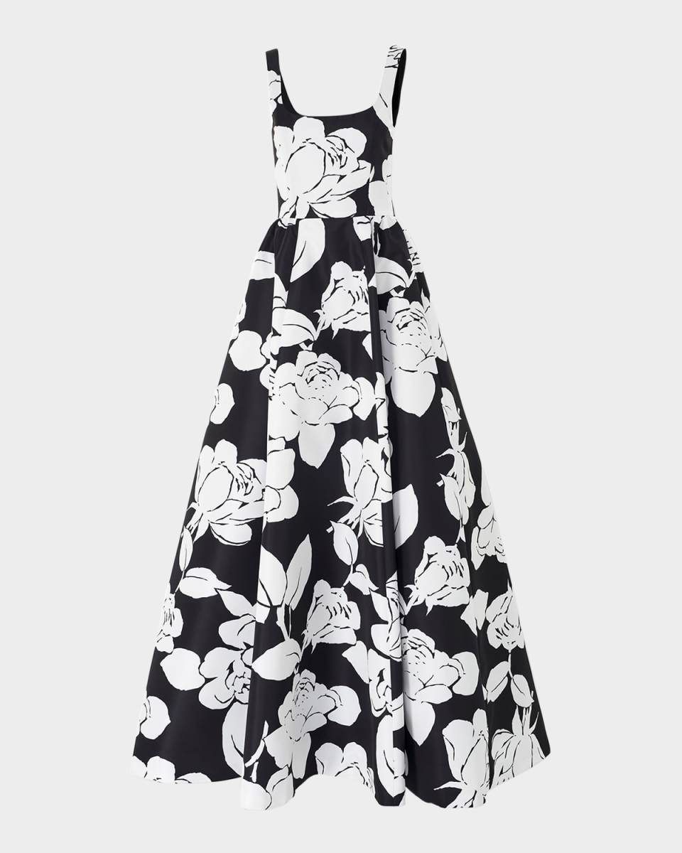 Square-Neck Flower Sleeveless Ball Gown